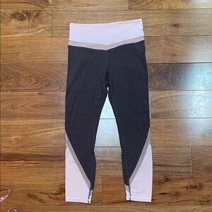 Athleta gray and Pink striped Leggings size small mesh panel